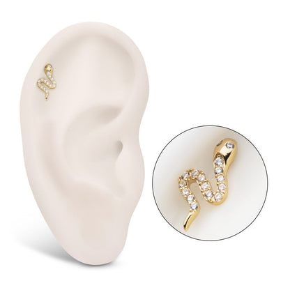 14Kt Yellow Gold Threadless Pave Gem Snake Top