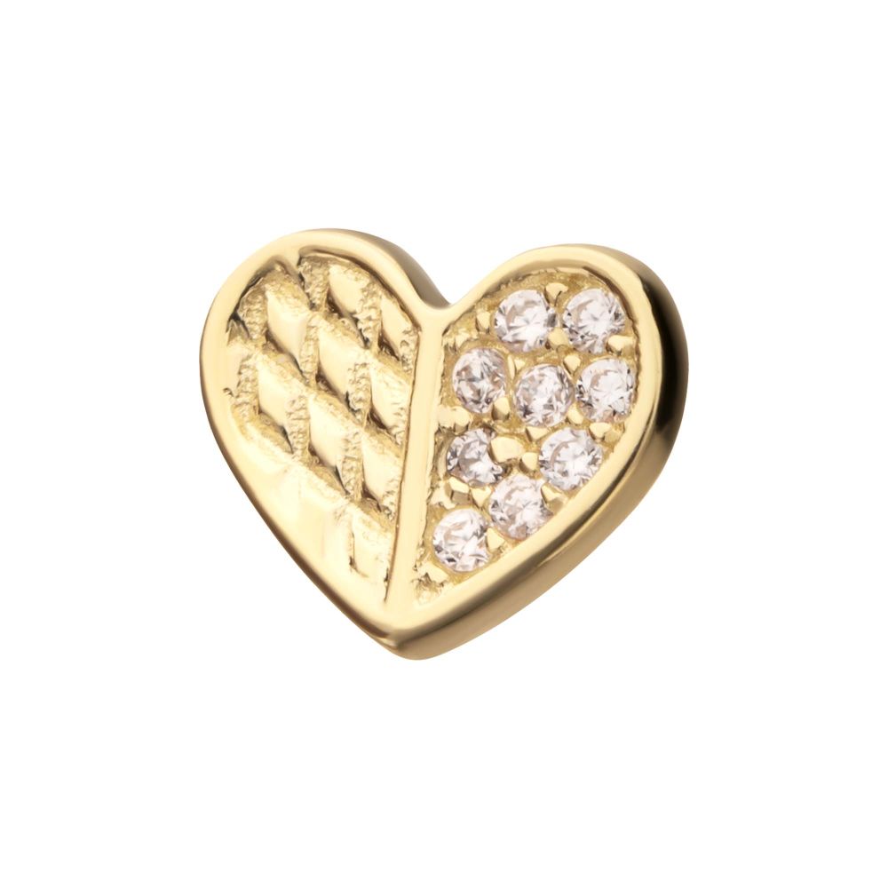14Kt Yellow Gold Threadless Geometric Heart with One Side Pave Gem Top