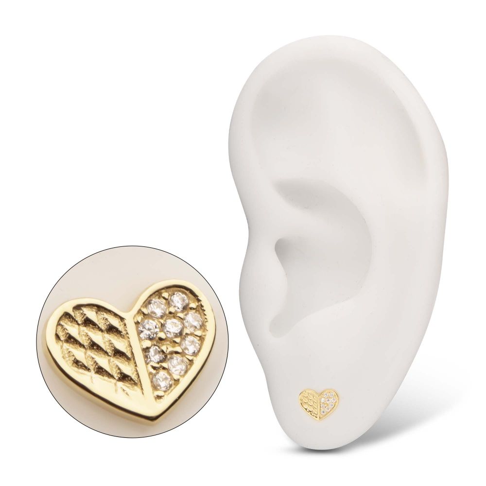 14Kt Yellow Gold Threadless Geometric Heart with One Side Pave Gem Top
