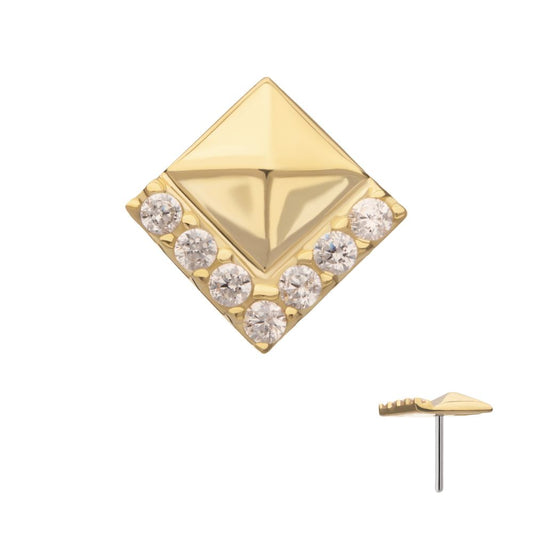 14Kt Yellow Gold Threadless Rhombus with V-Cluster Prong Set Gem Top