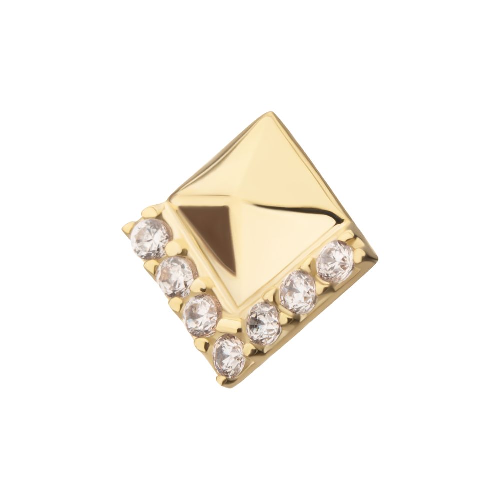 14Kt Yellow Gold Threadless Rhombus with V-Cluster Prong Set Gem Top