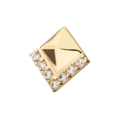 14Kt Yellow Gold Threadless Rhombus with V-Cluster Prong Set Gem Top