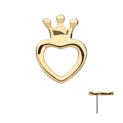 14Kt Yellow Gold Threadless Open Heart with Crown Top