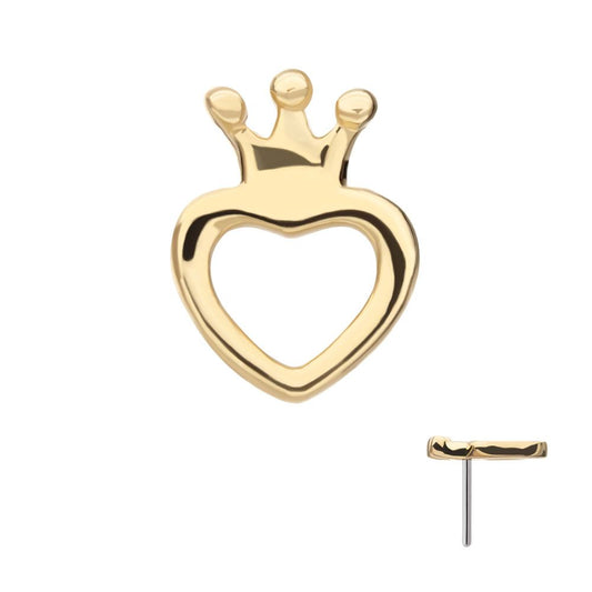 14Kt Yellow Gold Threadless Open Heart with Crown Top