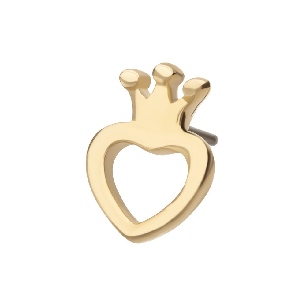 14Kt Yellow Gold Threadless Open Heart with Crown Top
