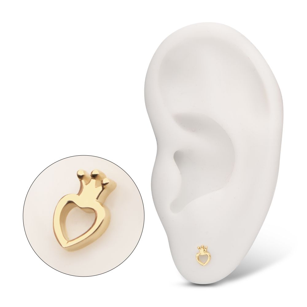 14Kt Yellow Gold Threadless Open Heart with Crown Top