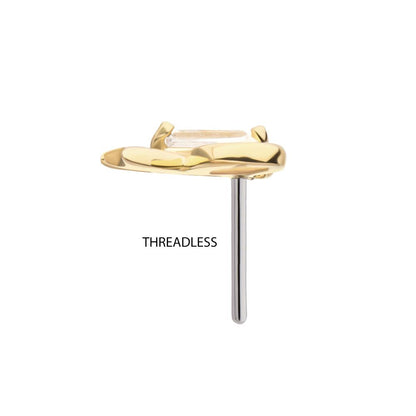 14Kt Yellow Gold Threadless Cut Out Bow with Prong Set Baguette Gem Top