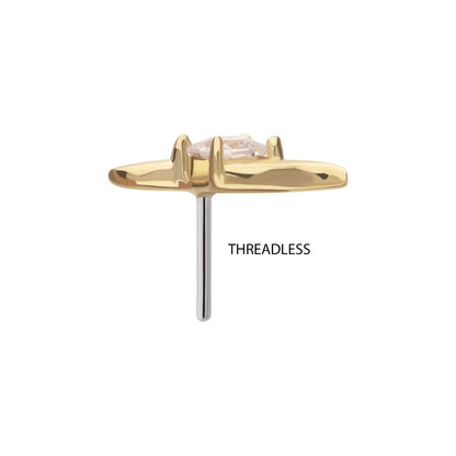 14Kt Yellow Gold Threadless Wave with Prong Set Princess Cut Gem Top