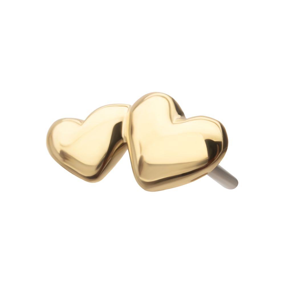 14Kt Yellow Gold Threadless Double Puffy Heart Top