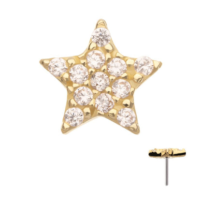 14Kt Yellow Gold Threadless Pave Gem Star Top