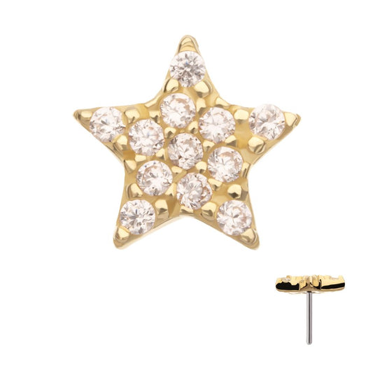 14Kt Yellow Gold Threadless Pave Gem Star Top