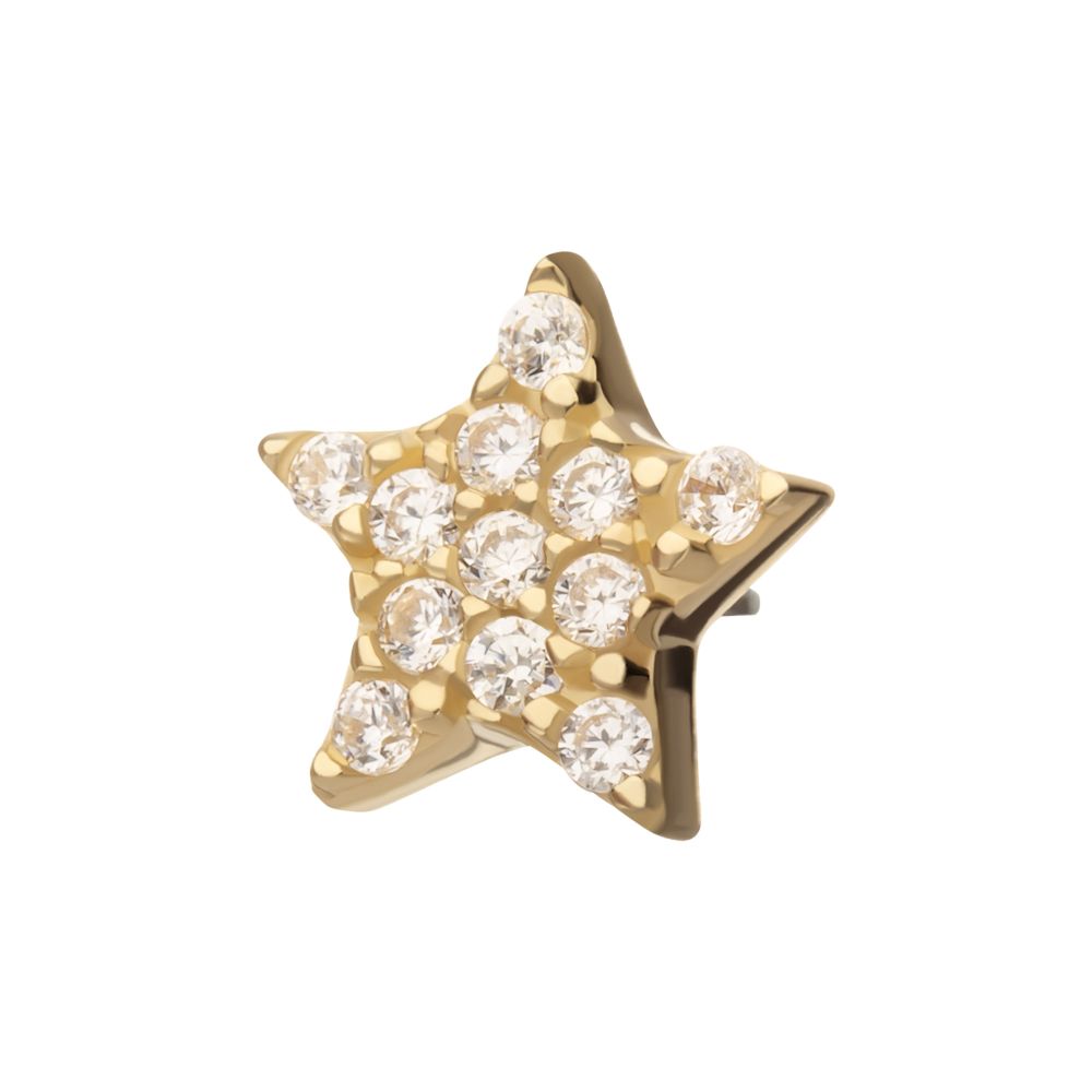 14Kt Yellow Gold Threadless Pave Gem Star Top
