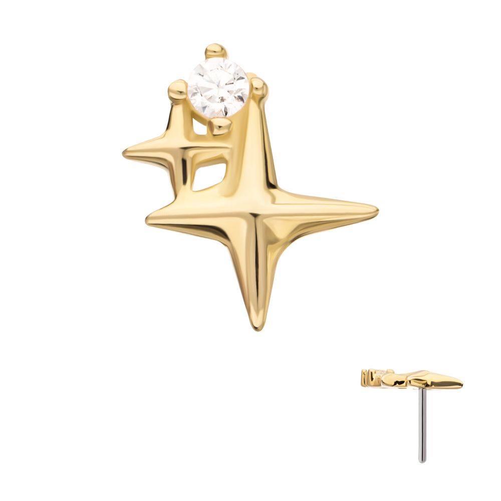 14Kt Gold Threadless Double Celestial Star Top with Prong Set Gem