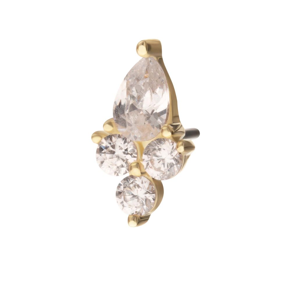 14Kt Gold Threadless Prong Set Teardrop & Triple Round Gem Top