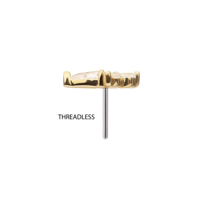 14Kt Gold Threadless Prong Set Teardrop & Triple Round Gem Top