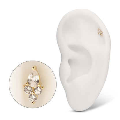 14Kt Gold Threadless Prong Set Teardrop & Triple Round Gem Top