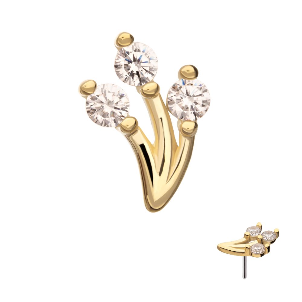 14Kt Yellow Gold Threadless Prong Set Gem Vine Top