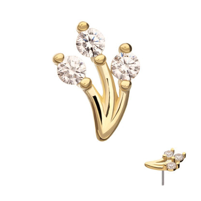 14Kt Yellow Gold Threadless Prong Set Gem Vine Top