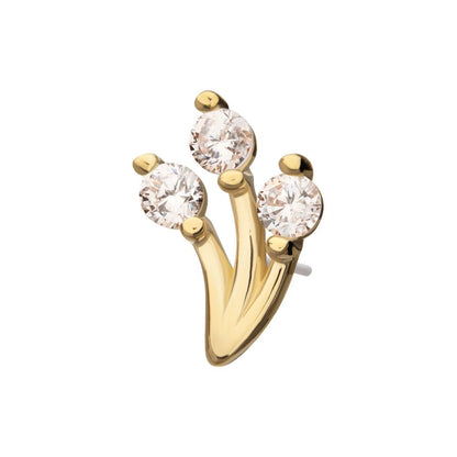 14Kt Yellow Gold Threadless Prong Set Gem Vine Top