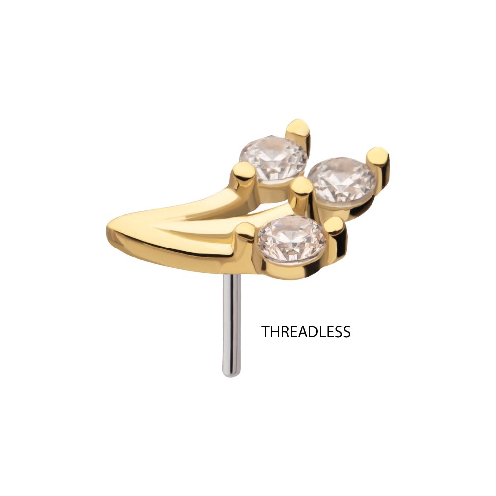 14Kt Yellow Gold Threadless Prong Set Gem Vine Top