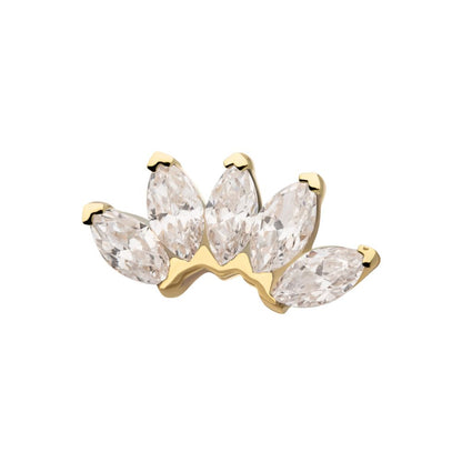 14Kt Gold Threadless Fan Shape Top with 5-Cluster Marquise Prong Gem