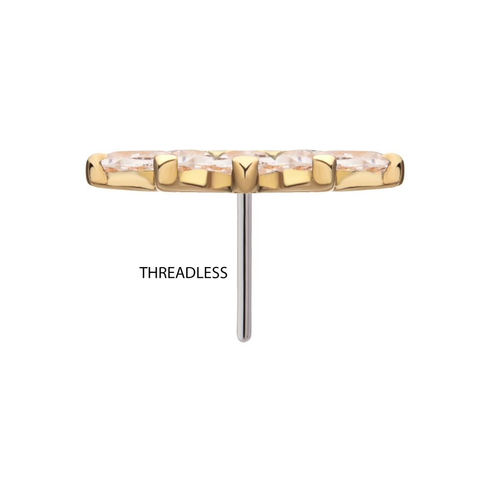 14Kt Gold Threadless Fan Shape Top with 5-Cluster Marquise Prong Gem