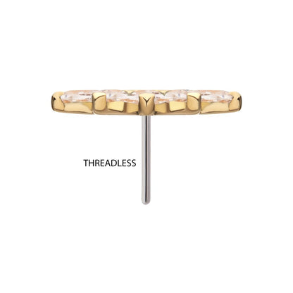 14Kt Gold Threadless Fan Shape Top with 5-Cluster Marquise Prong Gem