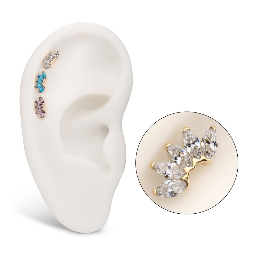 14Kt Gold Threadless Fan Shape Top with 5-Cluster Marquise Prong Gem