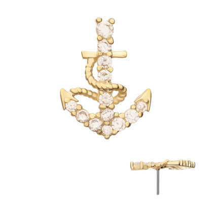 14Kt Yellow Gold Threadless Pave Gem Anchor Top