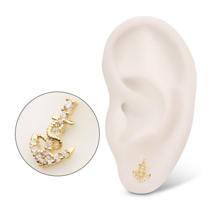 14Kt Yellow Gold Threadless Pave Gem Anchor Top