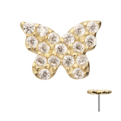 14Kt Yellow Gold Threadless Butterfly with Pave Gem Top