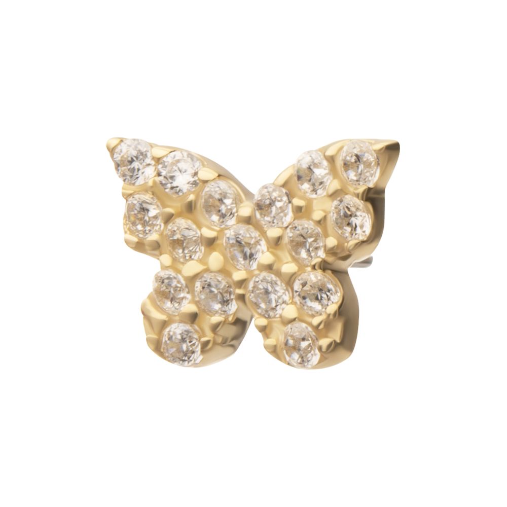 14Kt Yellow Gold Threadless Butterfly with Pave Gem Top