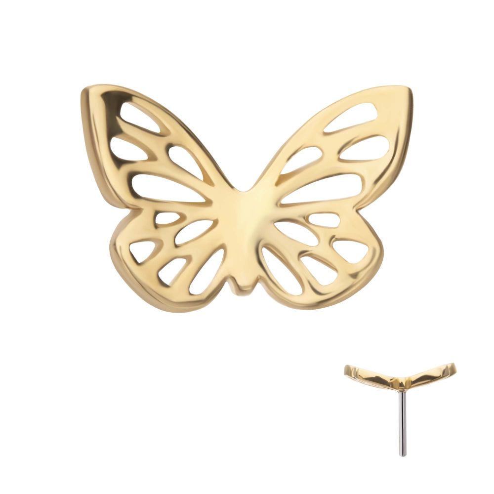14Kt Yellow Gold Threadless Cut Out Butterfly Top