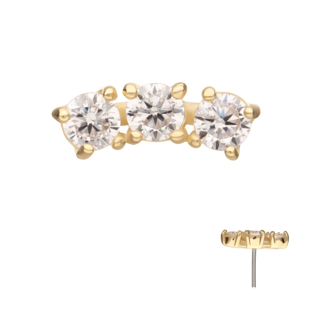 14Kt Gold Threadless Centered Gem Curved Cluster Top