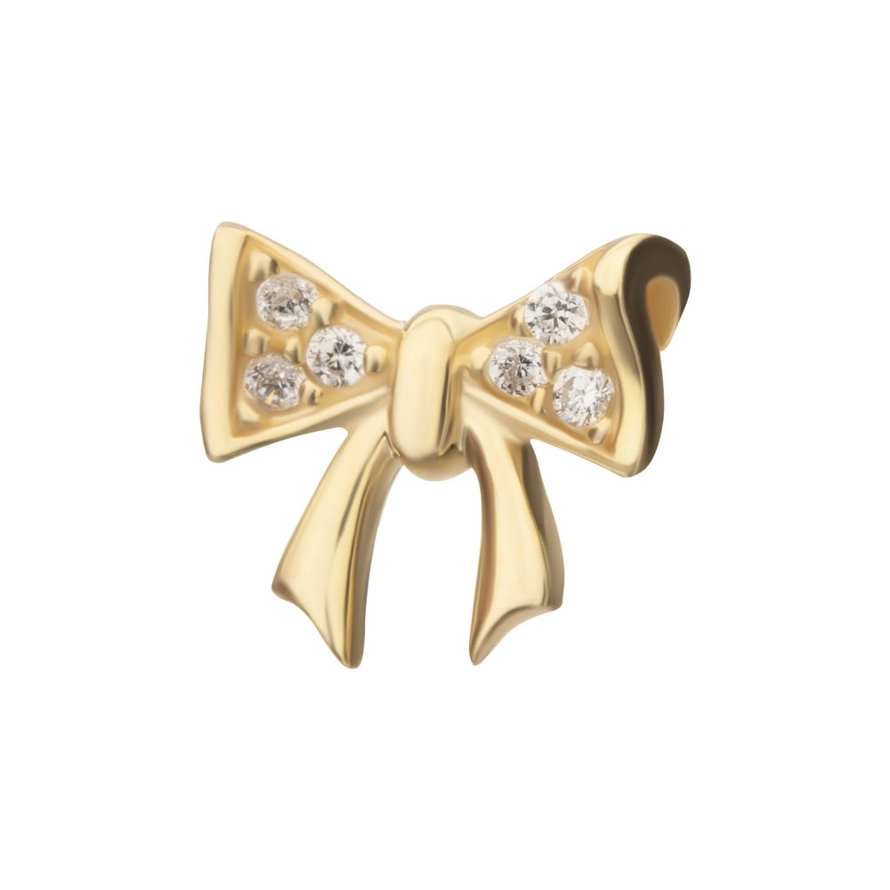 14Kt Yellow Gold Threadless Bow with Pave Gem Top