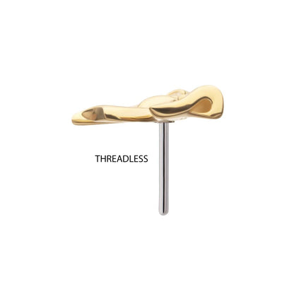 14Kt Yellow Gold Threadless Bow with Pave Gem Top