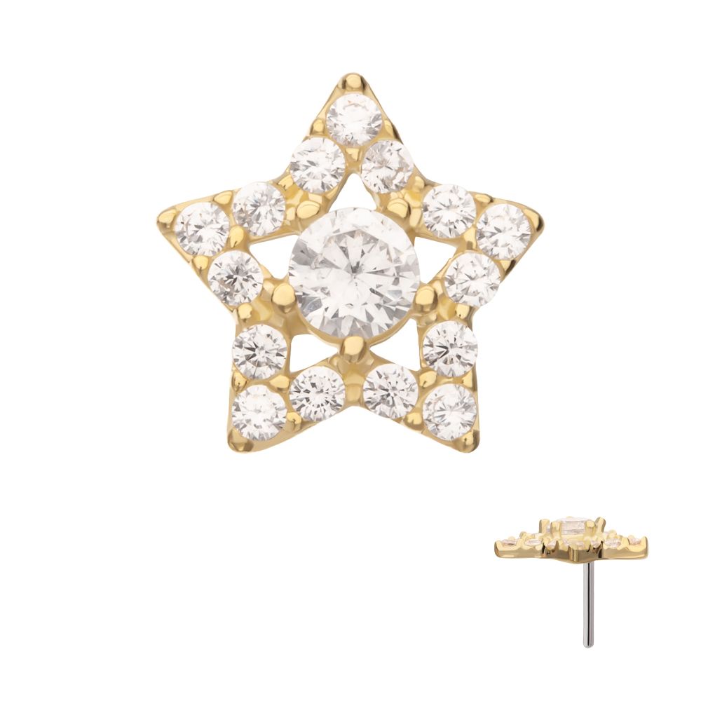14Kt Yellow Gold Threadless Cut Out Star Top with Pave Gem