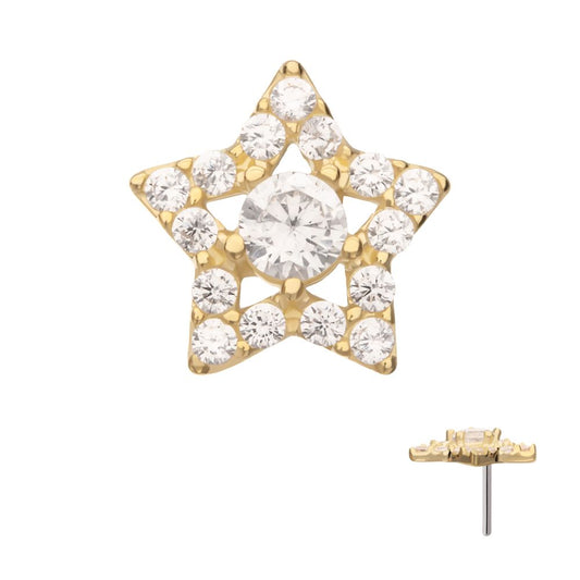 14Kt Yellow Gold Threadless Cut Out Star Top with Pave Gem