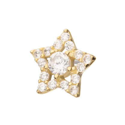 14Kt Yellow Gold Threadless Cut Out Star Top with Pave Gem