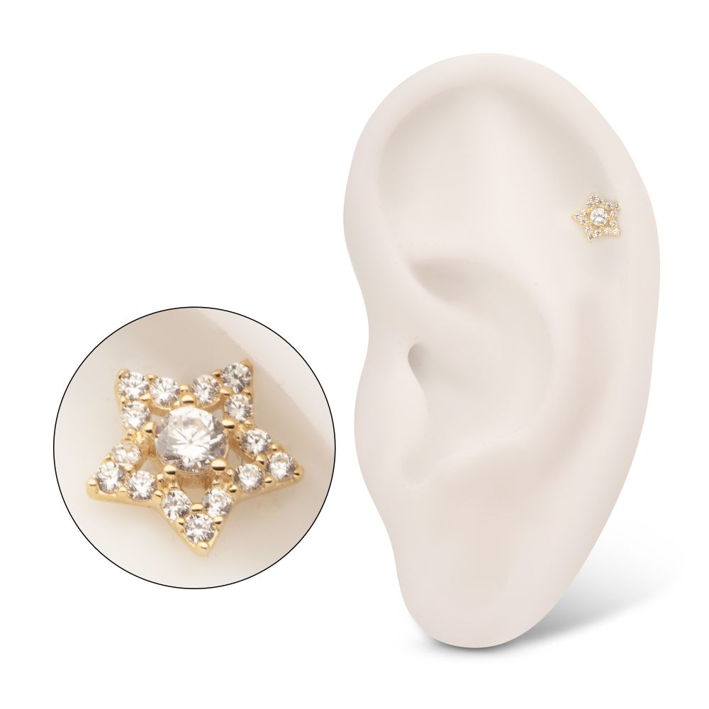 14Kt Yellow Gold Threadless Cut Out Star Top with Pave Gem