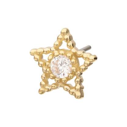 14Kt Yellow Gold Threadless Cut Out Beaded Edge Star Top with Gem