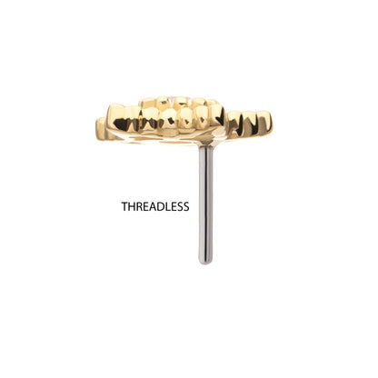 14Kt Yellow Gold Threadless Cut Out Beaded Edge Star Top with Gem