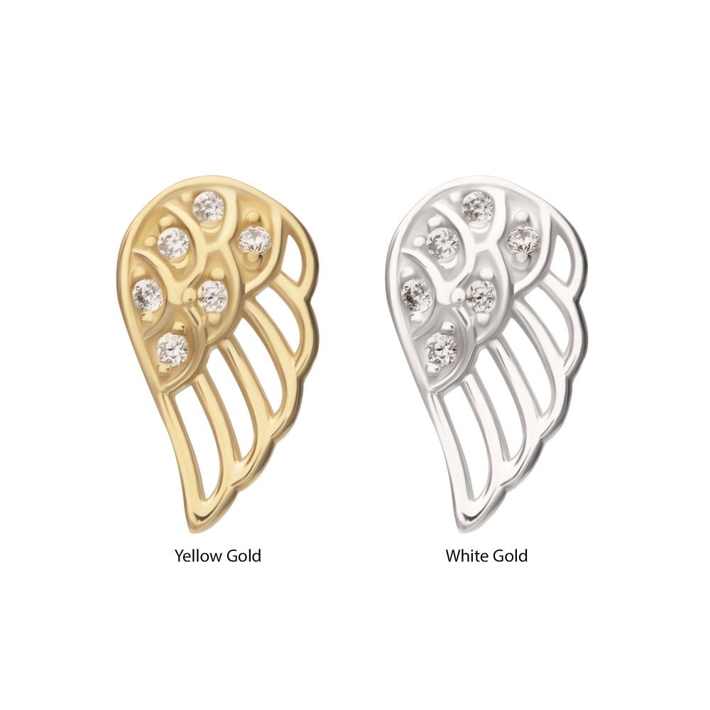 14Kt Gold Threadless Angel Wing with Pave Gem Top (Left Ear)