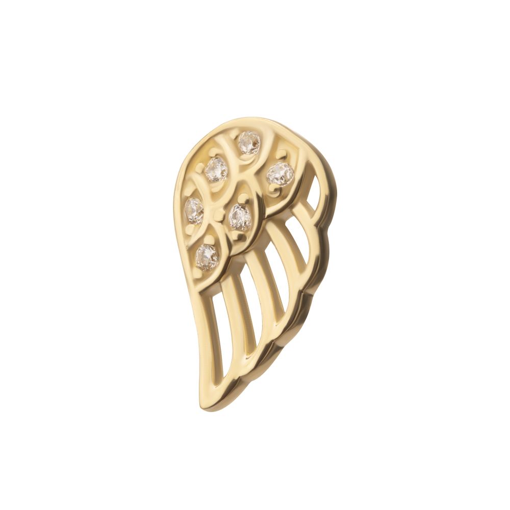 14Kt Gold Threadless Angel Wing with Pave Gem Top (Left Ear)