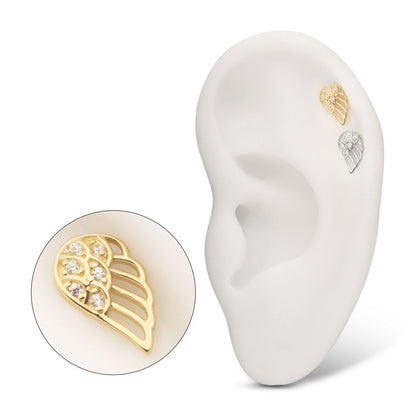 14Kt Gold Threadless Angel Wing with Pave Gem Top (Left Ear)