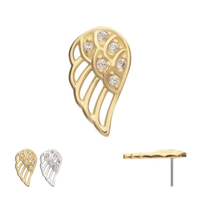 14Kt Gold Threadless Angel Wing with Pave Gem Top (Right Ear)