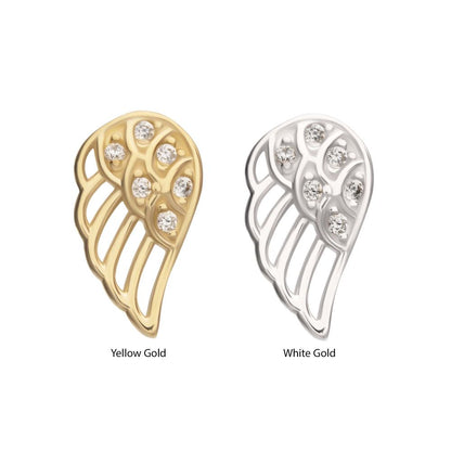 14Kt Gold Threadless Angel Wing with Pave Gem Top (Right Ear)