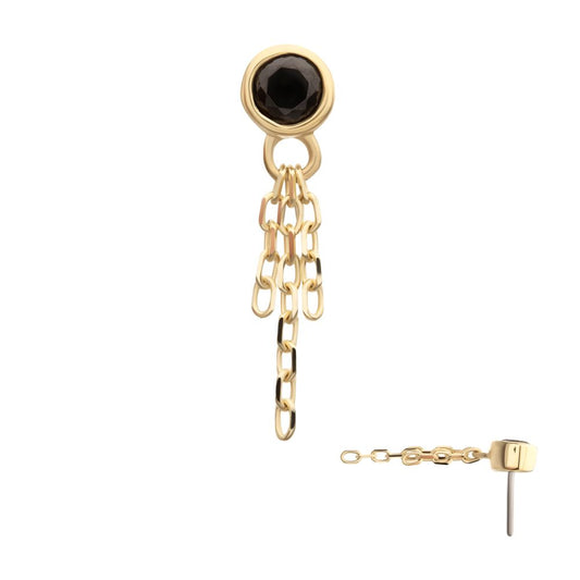 14Kt-Yellow Gold Threadless Bezel Set Gem Top with Triple Dangle Chain