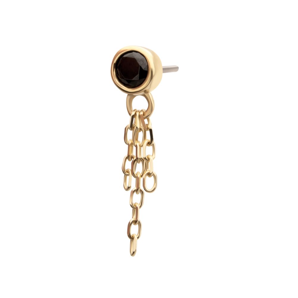14Kt-Yellow Gold Threadless Bezel Set Gem Top with Triple Dangle Chain