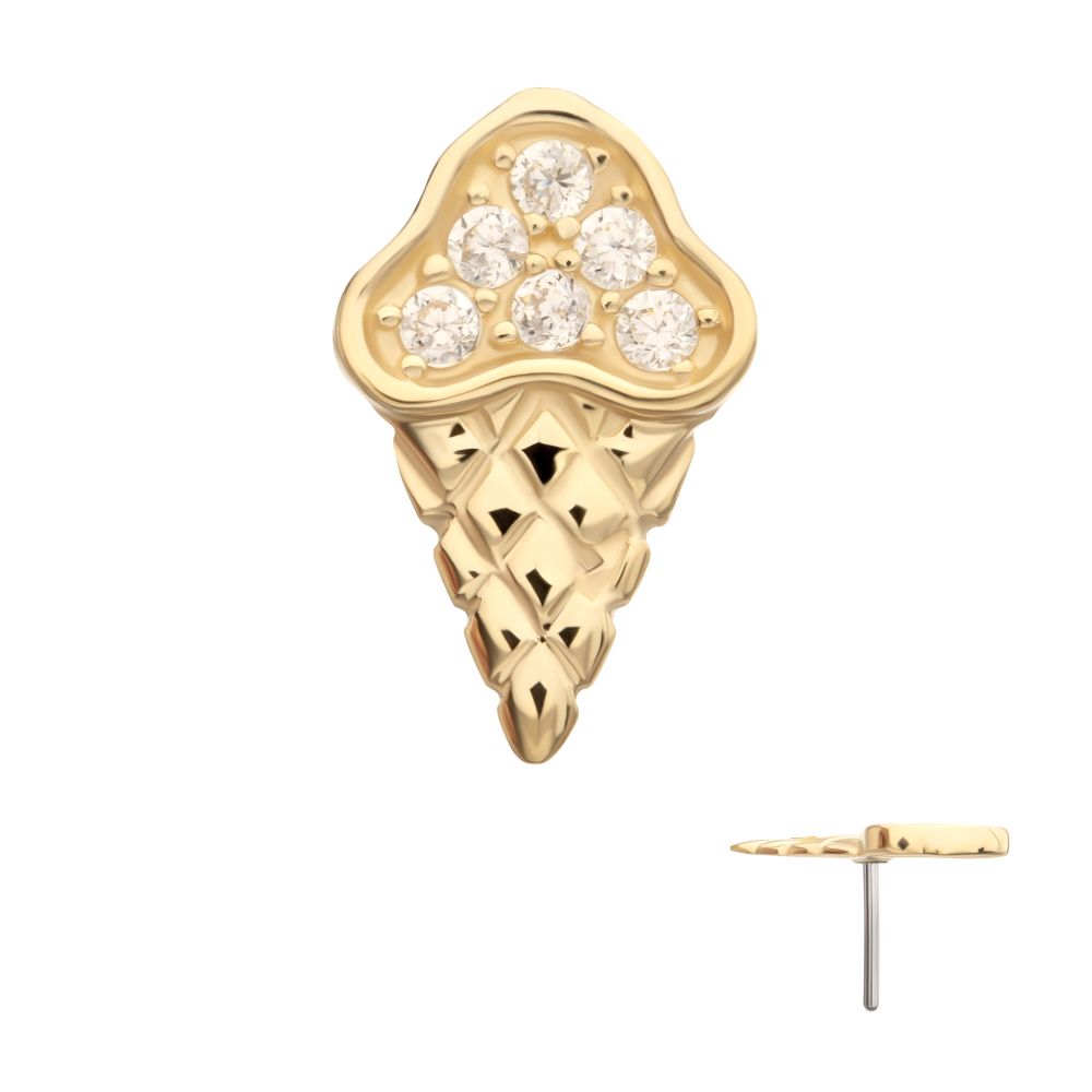 14Kt Yellow Gold Threadless 6 Pave Set Gem Ice Cream Top